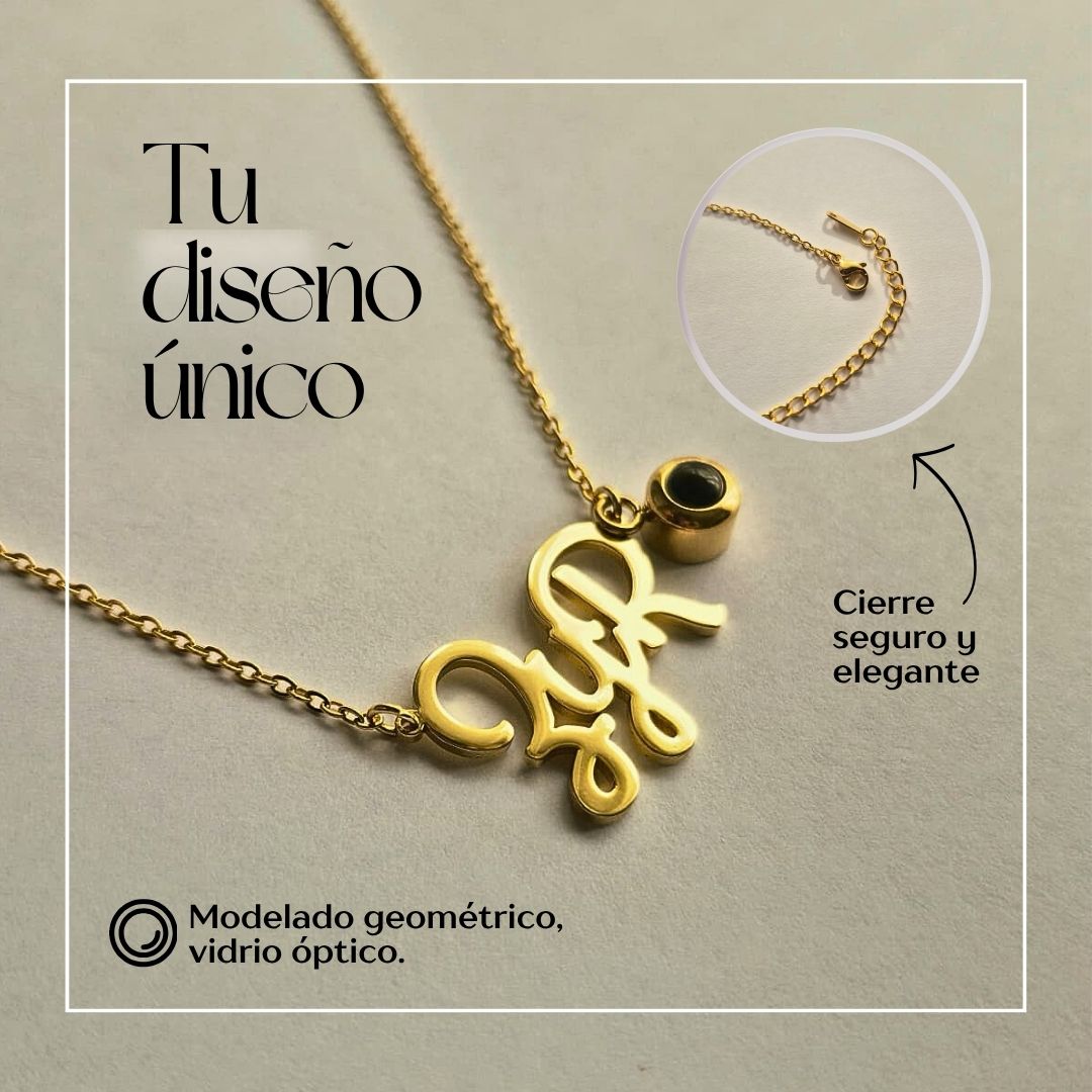 Collar personalizado en acero inoxidable con proyección de foto